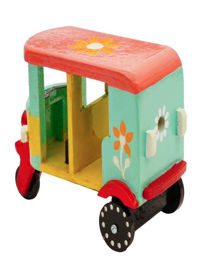 Toolart® Wooden Handcrafted Hand-Painted Auto Rickshaw Toy for Kids | Traditional Push & Pull Wooden Toy Showpiece | Best Birthday Return Gift (Small_Auto_Parent) (08r) - Image 5